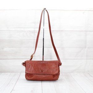 Beggar’s Pouch Brown Distressed Leather Flap Compartment Crossbody Bag